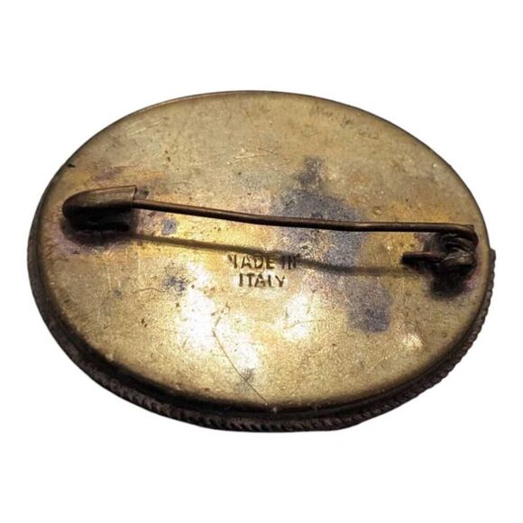 Vintage Micro Mosaic Brooch Made in Italy Gold Tone Beaded Floral - Picture 3 of 4